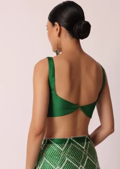 Green Bandhani Silk Saree With Gota Work And Unstitched Blouse Piece