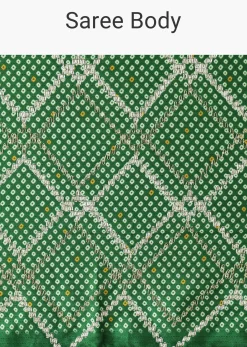 Green Bandhani Silk Saree With Gota Work And Unstitched Blouse Piece