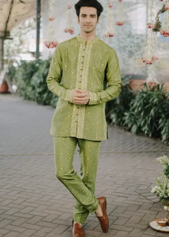 Green Brocade Kurta And Pant Co-ord Set
