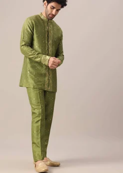 Green Brocade Kurta And Pant Co-ord Set