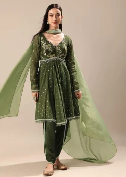 Green Chanderi Kurta Pant Set