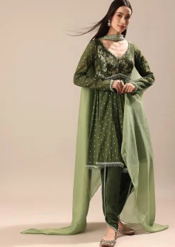 Green Chanderi Kurta Pant Set