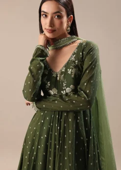 Green Chanderi Kurta Pant Set
