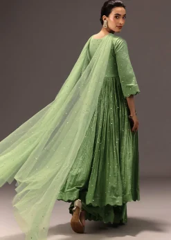 Green Chanderi Silk Hand Work Kurta Set
