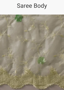 Green Chikankari Saree In Organza Silk With Resham Floral Jaal And Unstitched Blouse Fabric