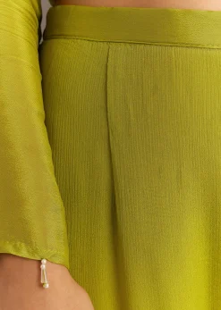 Green Chinon Asymmetrical Cut Kurta Sharara With Dupatta