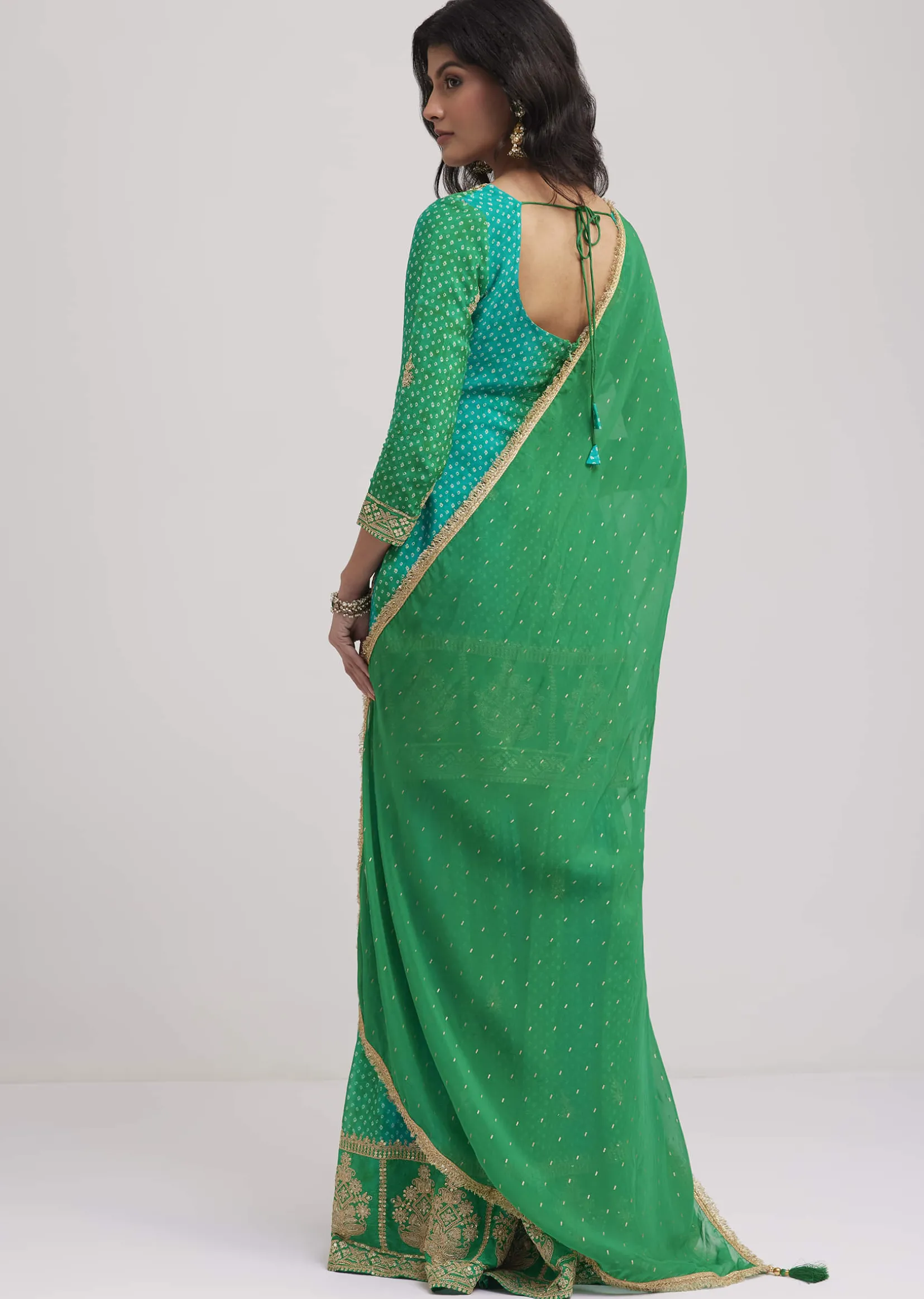 Green Chinon Bandhani Sharara Set