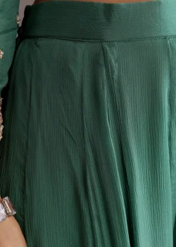 Green Chinon Cudtana Embroidered Kurta Palazzo Suit