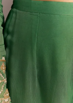 Green Chinon Kurta With Zardosi Moti Work On Neckline And Sleeves