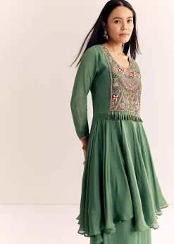Green Chinon Zardosi Palazzo Suit