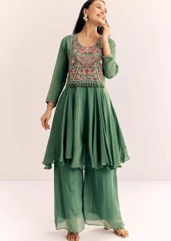 Green Chinon Zardosi Palazzo Suit