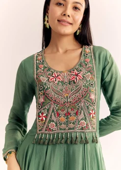 Green Chinon Zardosi Palazzo Suit