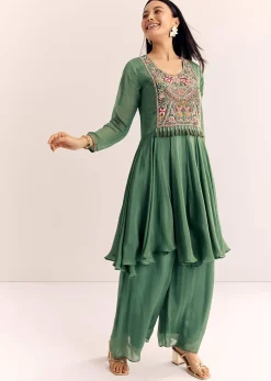 Green Chinon Zardosi Palazzo Suit