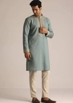 Green Cotton Embroidered Kurta Set