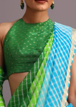 Green Cotton Kota Dual Shaded Hand Dyed Leheriya Saree With Zari Weave Border