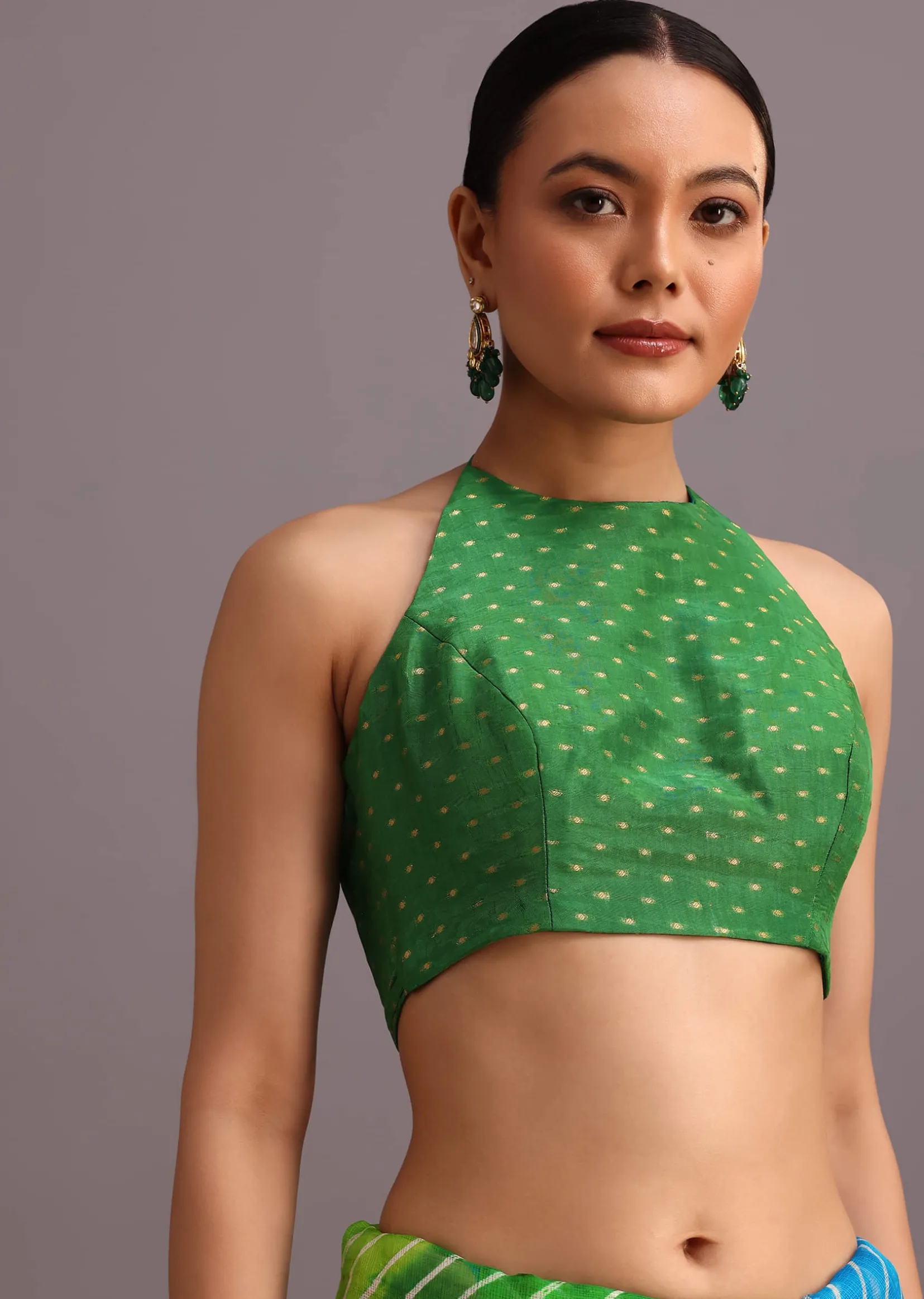 Green Cotton Kota Dual Shaded Hand Dyed Leheriya Saree With Zari Weave Border