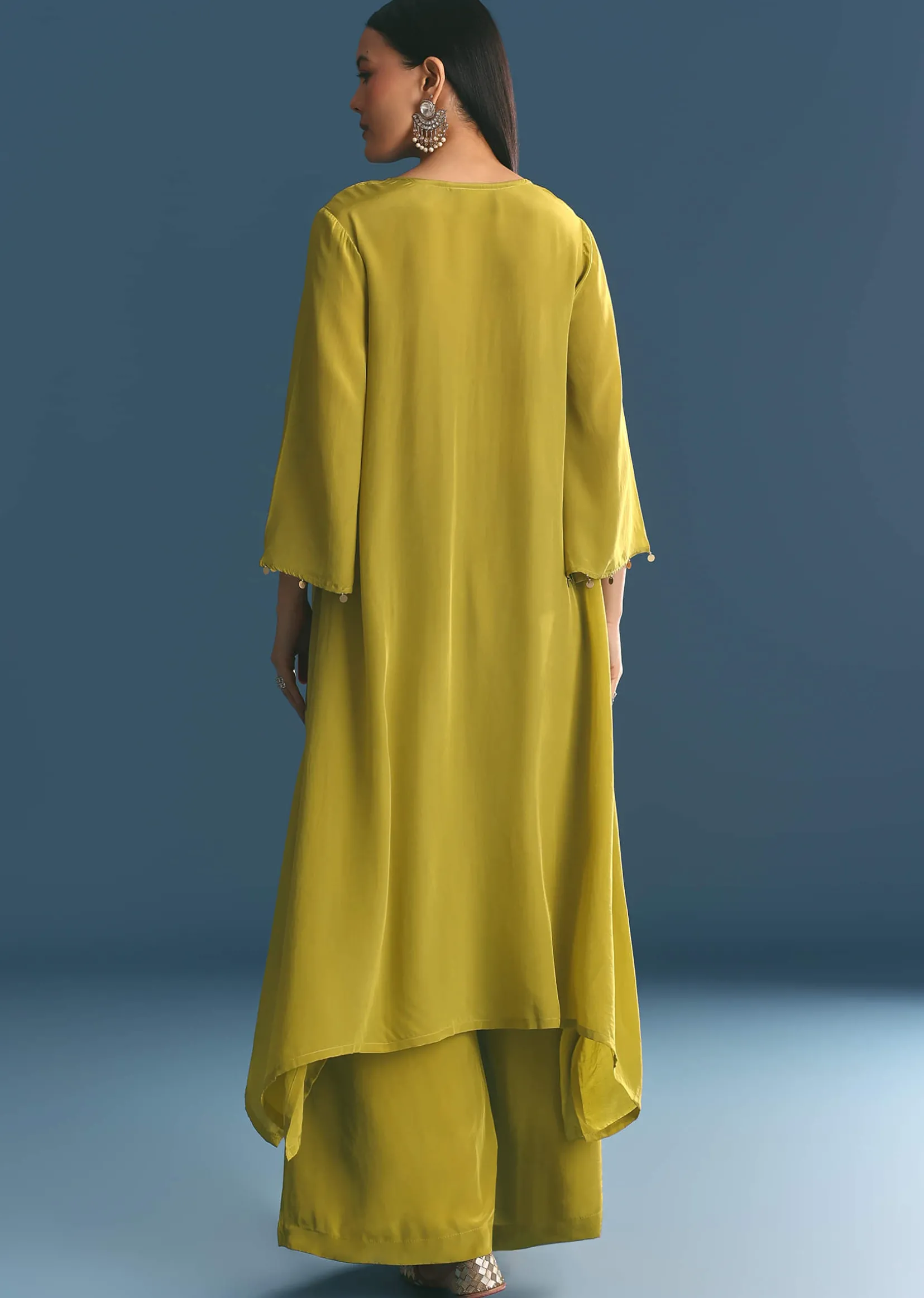 Green Crepe Gold Zardosi Kurta Pant With Dupatta