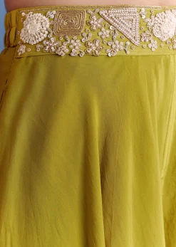 Green Crepe Palazzo Set With Moti And Zardosi Croptop