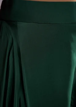 Green Crepe Peplum Crop Top And Palazzo Set With Zardosi Work