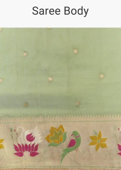 Green Dola Silk Paithani Saree With Dollar Butti And Multicolor Motif