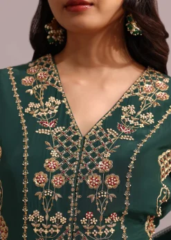 Green Embroidered Anarkali Palazzo Suit With Net Dupatta