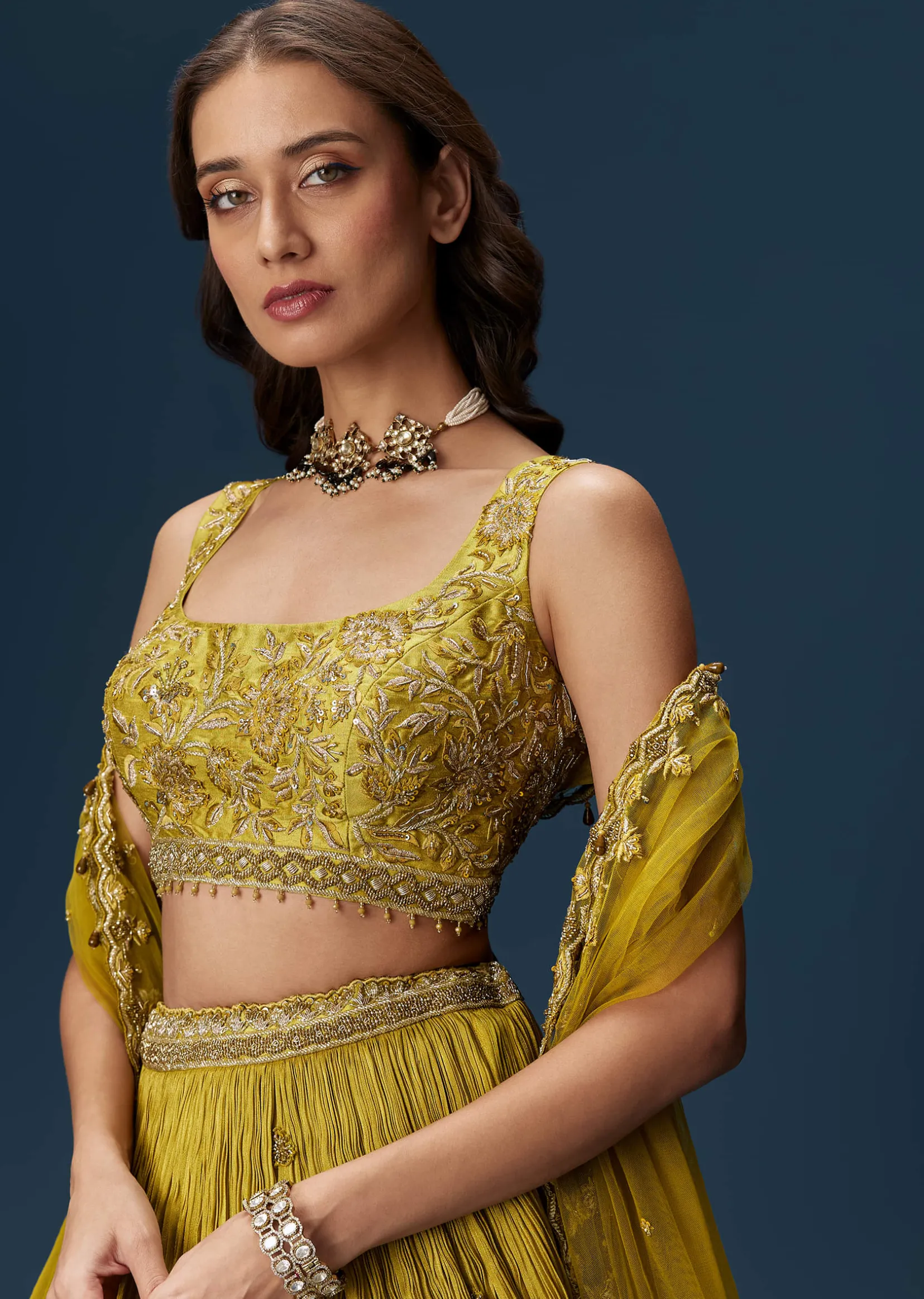 Green Embroidered Bridesmaid Lehenga With Dupatta