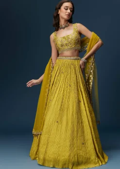 Green Embroidered Bridesmaid Lehenga With Dupatta
