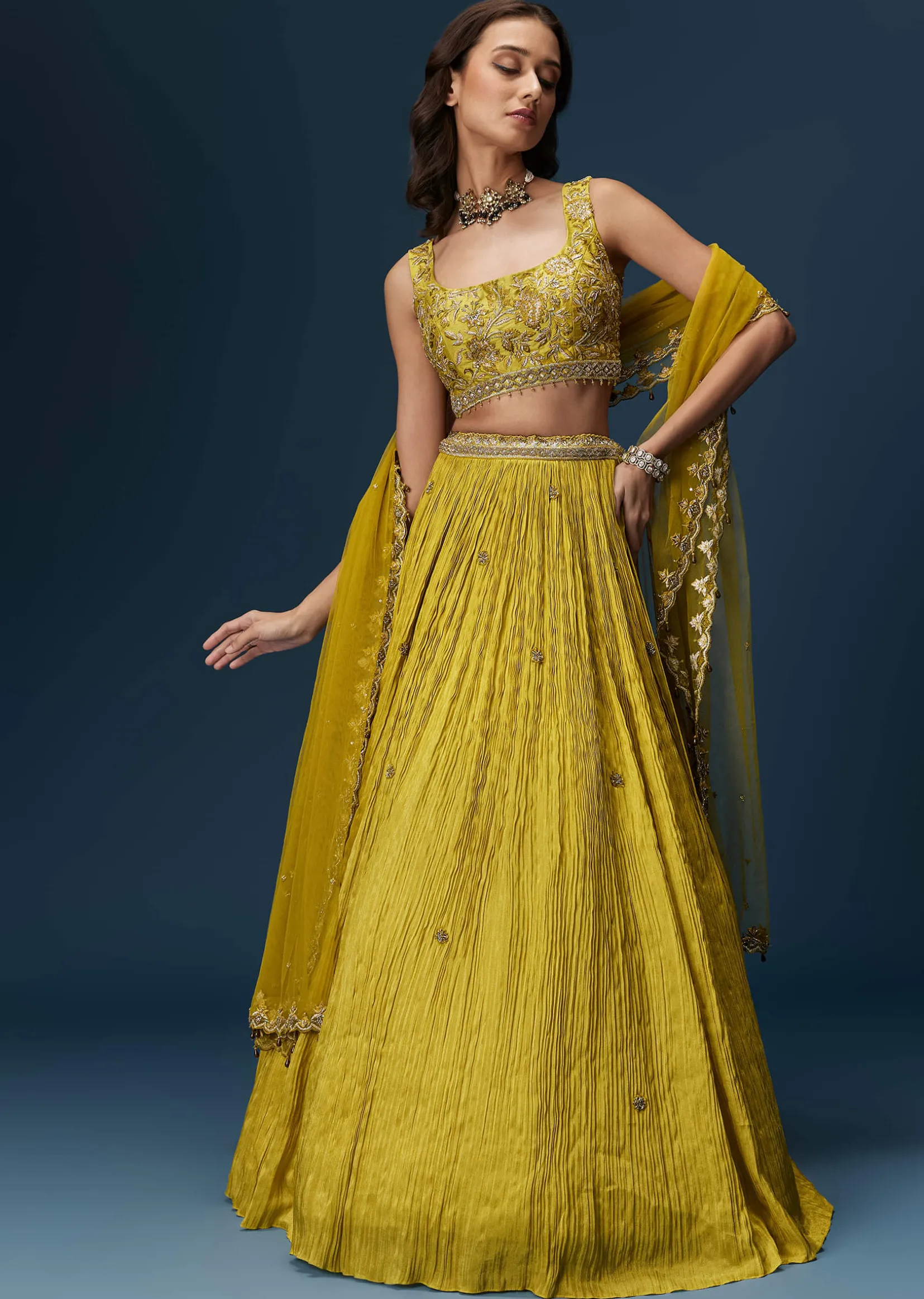 Green Embroidered Bridesmaid Lehenga With Dupatta