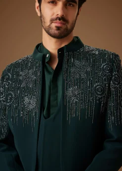 Green Embroidered Indo Western Jacket Set