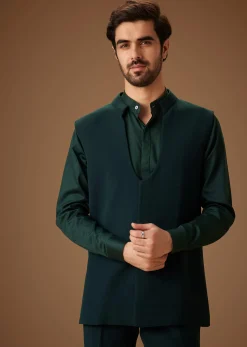 Green Embroidered Indo Western Jacket Set