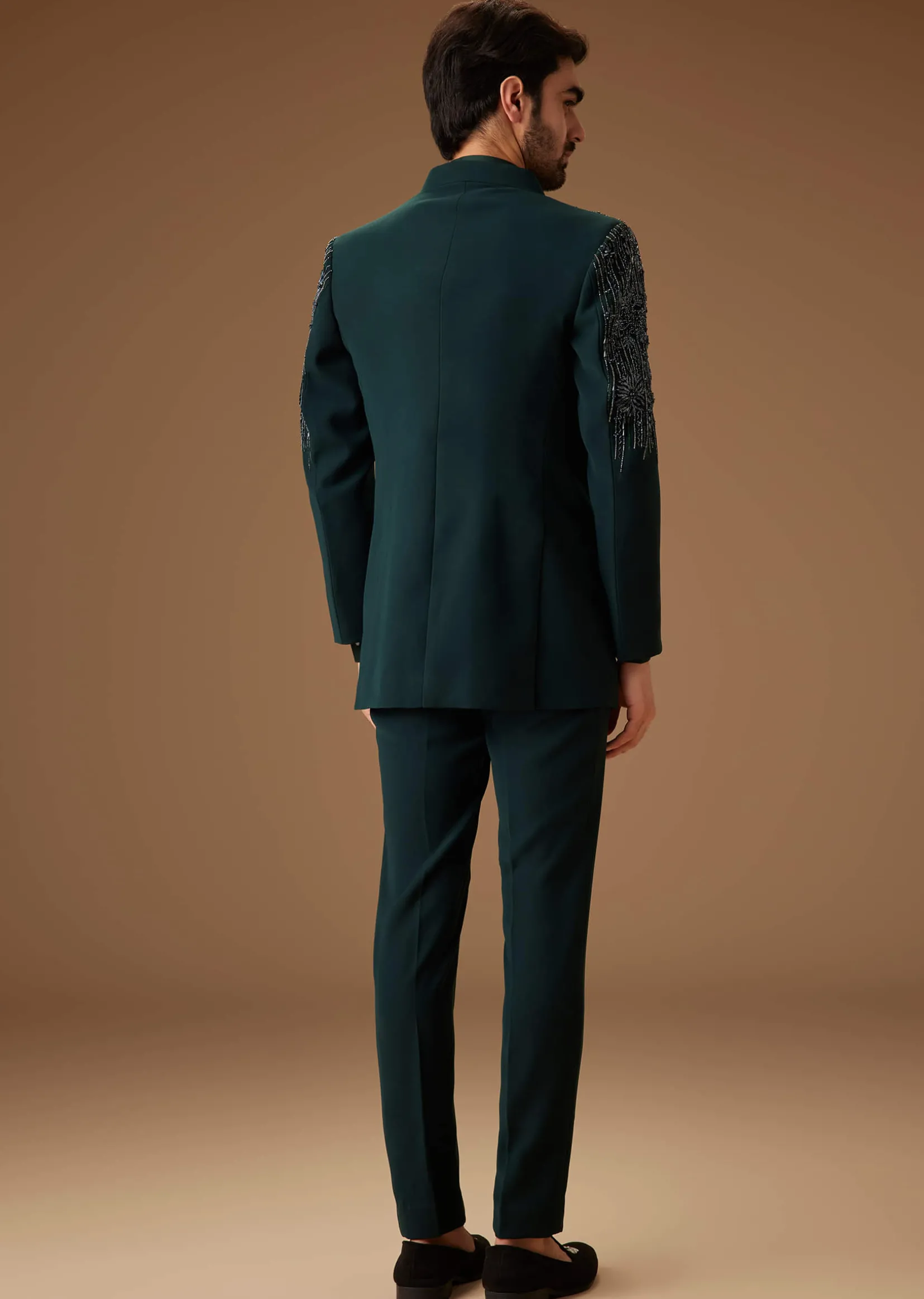 Green Embroidered Indo Western Jacket Set