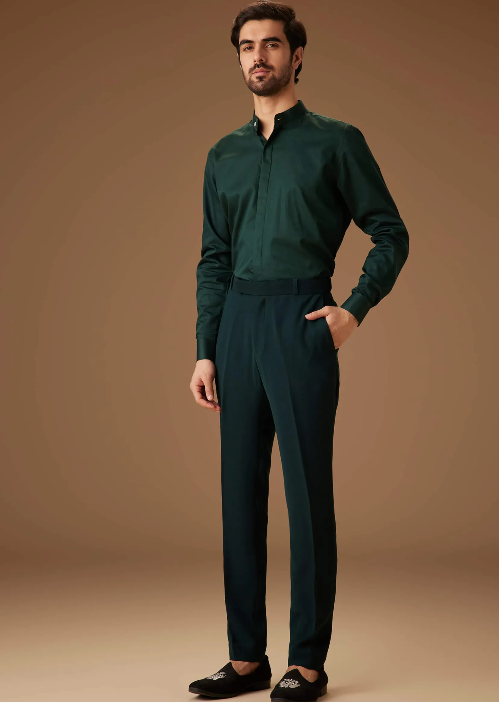Green Embroidered Indo Western Jacket Set