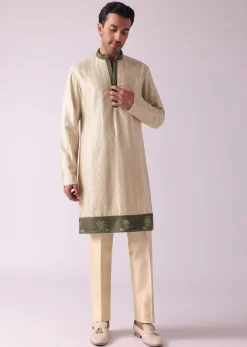 Green Embroidered Indowestern In Velvet