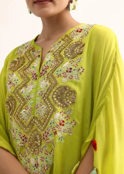 Green Embroidered Kaftan Kurta Set