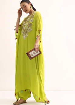 Green Embroidered Kaftan Kurta Set