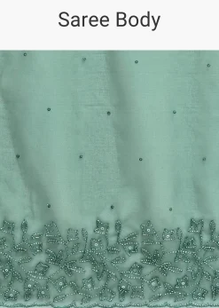 Green Embroidered Organza Saree With Unstitched Blouse