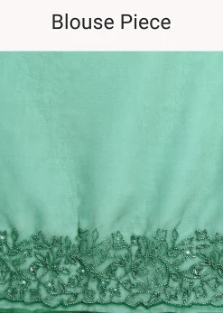Green Embroidered Organza Saree With Unstitched Blouse
