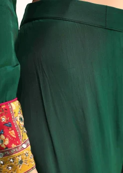Green Embroidered Satin Kurta Palazzo With Dupatta