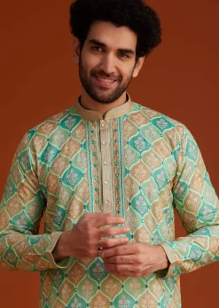 Green Floral Geometric Printed Kurta Pajama Set