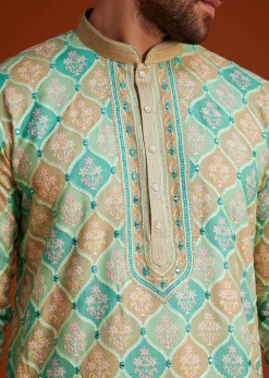Green Floral Geometric Printed Kurta Pajama Set
