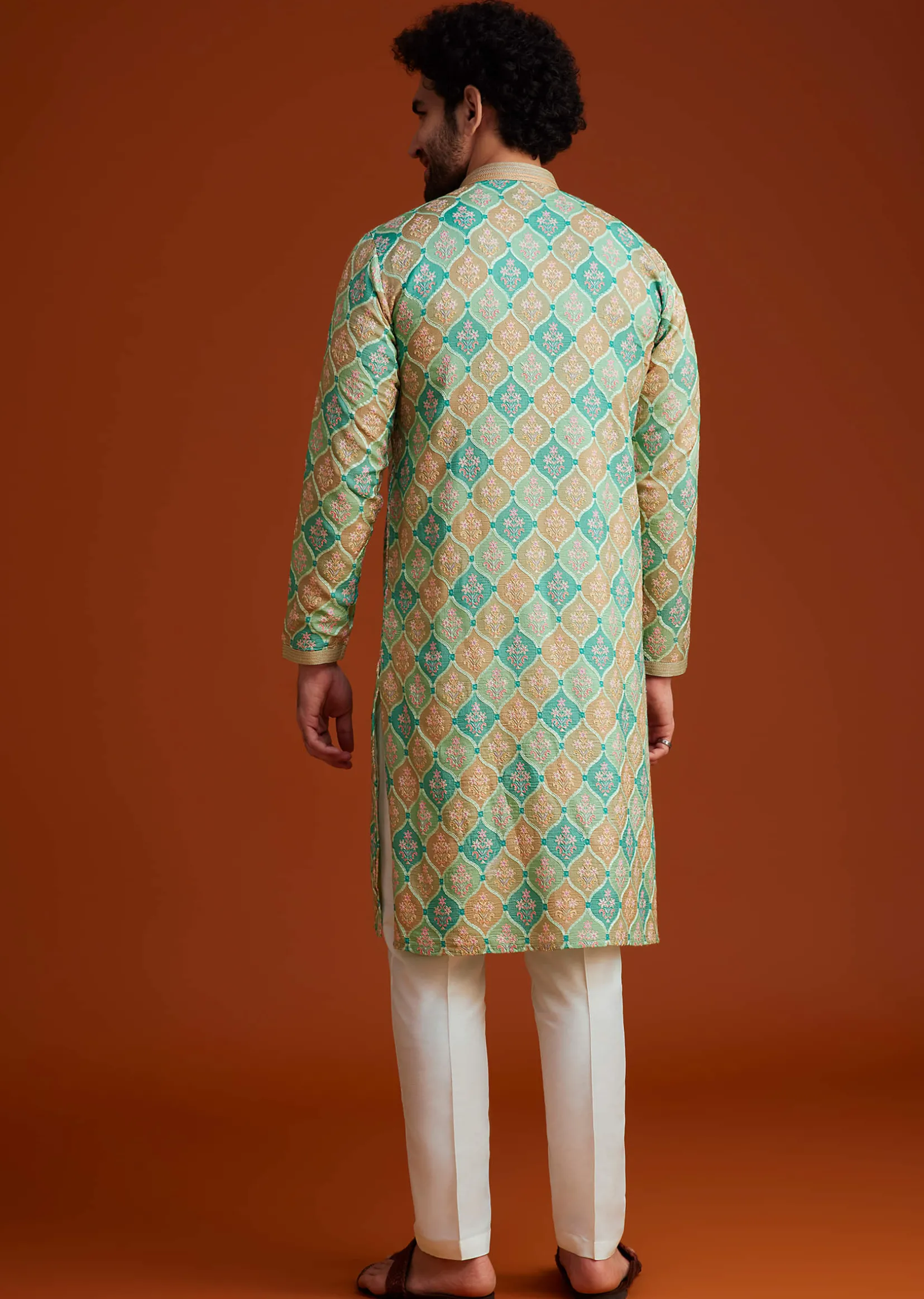 Green Floral Geometric Printed Kurta Pajama Set