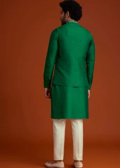 Green Floral Resham Embroidered Kurta Jacket Set