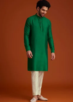 Green Floral Resham Embroidered Kurta Jacket Set