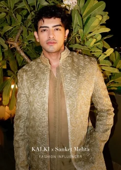 Green Foil Embroidered Jodhpuri Jacket Set With Detailed Organza Kurta