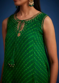 Green Georgette Leheriya Embroidered Dhoti Set