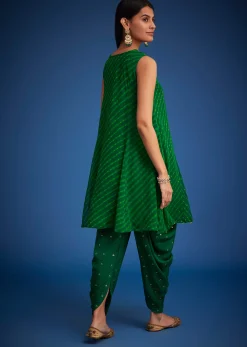 Green Georgette Leheriya Embroidered Dhoti Set