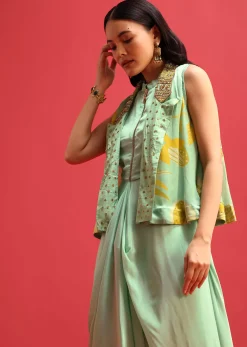 Green Gown With Embroidered Jacket