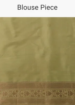 Green Handloom Banarasi Saree In Uppada Silk With Floral Jaal Weave And Unstitched Blouse