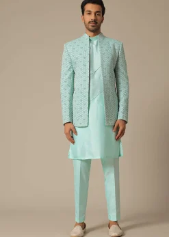 Green Jacquard Jacket Set