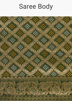 Green Khaddi Georgette Bandhani Saree With Zari Jaal Motif Weave